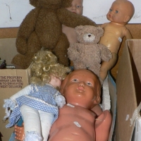 2 x boxes modern & vintage DOLLS & bears inc - Japanese CELLUOID baby doll - Sold for $98 - 2014
