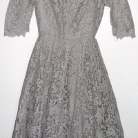 1950's Cocktail Frock -  Pale Grey Lace over Two Petticoats Of Taffeta - Very Full Skirt - Inside Label  A Marsha Mayne Model  - Hidden Metal Zip  - Sold for $67 - 2014