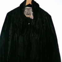 c1900 black velvet Opera cloak with attached fringed shawl with silver satin lining (Syme) - Sold for $195 - 2014