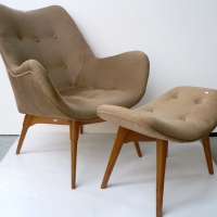 Vintage Retro FEATHERSTON B210 Lounge Chair - beige Upholstery, all buttons to back & seat, fab cond. - Sold for $3538