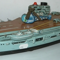 Japanese 'ASC' friction drive tin toy Naval AIRCRAFT CARRIER - 37cm long - Sold for $122 - 2012