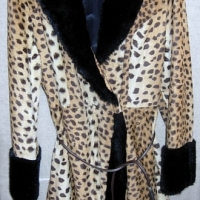 1970's Leopard Print Faux Fur coat with black fur trimmed Collar & sleeves - Sold for $73 - 2012