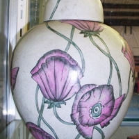 c1930's Chinese porcelain GINGER JAR - Art Deco HPainted POPPIES design - Marked to base Stanley Hand Decorated in Hong Kong in red - 25cm H - Sold for $110 - 2012