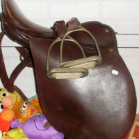 Leather HORSE SADDLE with stirrups, good condition - Sold for $67 - 2012