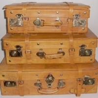 Set of 3 Matching Leather Suitcases in graduating sizes, with brass fitting and straps - Sold for $159 - 2012