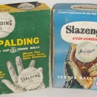 2 x TENNIS BALL Boxes - Slazenger Nylon Armoured + Spalding DAVIS CUP - both c1940/50's - Sold for $55 - 2012