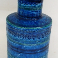 1970's Retro Bitossi ITALIAN Pottery Vase - Various Blue glazes w Impressed designs to body - 26cm H - Sold for $67 - 2012