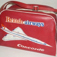 British Airways CONCORDE maroon vinyl TRAVEL BAG with shoulder strap - Sold for $55 - 2012