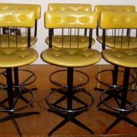 6 x Retro Bright Yellow Kendall Bar Stools - Black metal Frame & Chrome Footrest - Badges to base - Sold for $293 - 2012