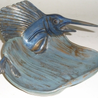 Bronze dish featuring Marlin - makers mark - af - Sold for $98 - 2012