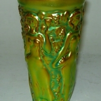 ZOLNAY (Pecs, Hungary) goldturquoise lustre Vase - decorated with highly embossed female figures holding wine glasses - 16cms H - Sold for $61 - 2012