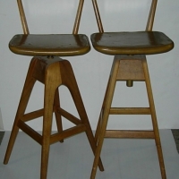 Pair of retro 1970's teak 'TH Brown & Son' SA made swivel BAR STOOLS - Sold for $659 - 2012