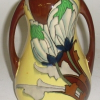 ART NOUVEAU Wileman & Co (Early Shelly) INTASARIO Vase - Handles to 2 sides reaching down from top, Lovely Hpainted Floral design, all marks  - Sold for $104 - 2012