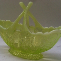 English Victorian green Vaseline glass Basket with impressed reg No 15cms W - Sold for $61 - 2012