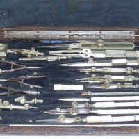 Set of ENGINEERS DRAWING INSTRUMENTS with bone handles, large comprehensive set of various instruments in original box - Sold for $134 - 2012