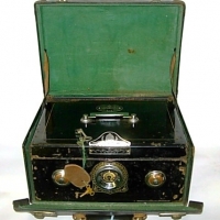 Vintage lockable CASH BOX/SAFE in original leather case - combination lock with keys - Sold for $256 - 2012