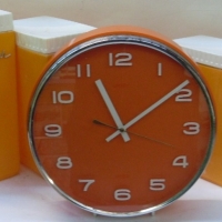 Group lot - Retro Bright orange HOUSEHOLD Items - Fab METAMEC Wall Clock & set of 4 x KITCHEN canisters - all in Good original Cond - Sold for $61 - 2012