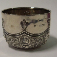 Pretty embossed Sterling silver Bowl - hmarked London 1897 -  644 gms, 8cms D, 6cms H - Sold for $92 - 2012