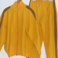 2pc Gents 1980's retro Addidas polycotton TRACK SUIT - bright yellow with black stripes to side of legs & sleeves - Sold for $73 - 2012