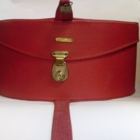 Ladies CHERRY RED VINYL leather look round hat box  - by ANTLER - Sold for $55 - 2012