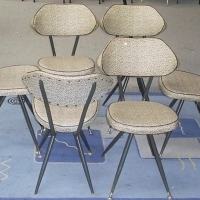 7 piece retro DINING SUIT - table & 6 chairs - round metal tubular frames, fab splayed legs on chairs, rounded back rests - Sold for $134 - 2012