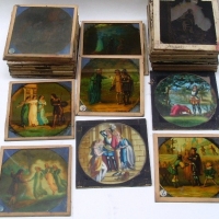 John Bunyan's The Pilgrims Progress coloured lantern slides inc - Chained Lyons, Bunyan in Prison, Conducted by Angels, Adam the First - approx 34 - Sold for $67 - 2012