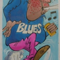 Unframed Original WEG (William Ellis Green) Handpainted design for 1973 SUNICRUST 'Fantastic Footy Cartoon Cards' - No 24 'BLUEY BAKER' - Signed 'WEG' - Sold for $104 - 2012