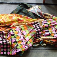 Grp lot (approx 6 items) vintage Ladies Clothing - 1960's + fab bright retro colours & abstract designs,  long Maxi & Caftan Dresses inc - poly fluro, - Sold for $67 - 2012