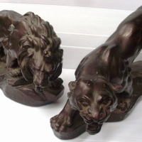 Pair of A. Scapochin signed vintage chalk ware Lion & Tiger Figurines - both approx 40cm long - Sold for $146 - 2012