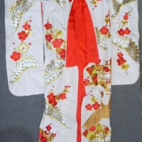 Vintage Japanese SILD KIMINO heavily embroidered with Cranes and flowers, good condition - Sold for $366 - 2012