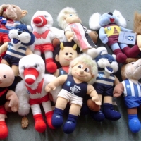 Box lot vintage 1980's VFL soft toy 'Ruckle' MASCOTS inc - South Melbourne, Carlton, Melbourne, Geelong, StKilda etc - Sold for $55 - 2012