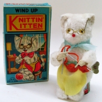 Boxed Vintage Japanese TIN TOY wind up KNITTIN KITTEN Made in Japan - Sold for $79 - 2012