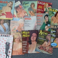 Box lot 1950's+ Gents Risqu Magazines inc - Modern Man, Nugget, Follies, Esquire, Dapper, Gala etc - Sold for $79 - 2012