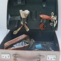 c1910 leather fitted medical case with some instruments incl Riester Tonometer, etc - Sold for $73 - 2012