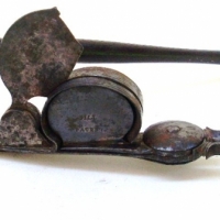 2 x items - 19th C  Gill patent Candle Snuffer & Trimmer - working & pewter candle snuffer with  turned wooden handle - Sold for $73 - 2012