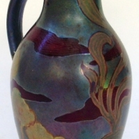 c1900/1910 Zsolnay (Pecs) Secessionist handled Vase - Fab Lustre glaze, design featuring trees & landscape in gold, silver colours - red glazed int - Sold for $2318 - 2012