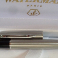 Boxed WATERMAN Fountain pen, Brushed silver, as new cond - Sold for $98 - 2012