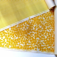 2 x Rolls original 1960's FLORENCE BROADHURST hand printed Wallpaper - yellow ochre freestyle floral & sunshine yellow striped - partially used - Sold for $244 - 2013