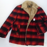 Guys vintage tailored by Jedsons lumber jacket - large redblack check, faux fur lined - size 6, gc - Sold for $67 - 2013