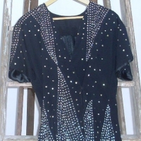 1920's ladies short sleeved crepe evening jacket - black with geometric rhinestone pattern - Sold for $159 - 2013