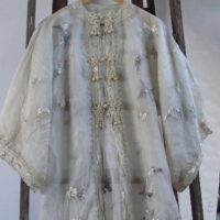 2 x vintage silk evenings coats - oriental style with embroidery & sheer silk with embroidered butterflies & cord frog clasps to front - Sold for $195 - 2013