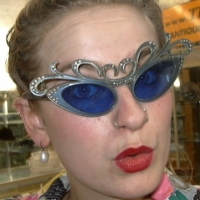 Fab pair of vintage Dame Edna light blue SUNGLASSES with diamontes to decoration, made in France - Sold for $79 - 2013