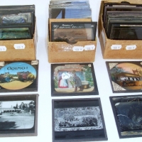 3 x boxes of vintage MAGIC LANTERN SLIDES - approx 50 - Fantastic b&w and colour imagery inc - 'Pedlar Pest', 'The Indian Mutiny (The Outbreak)', 'Bes - Sold for $98 - 2013