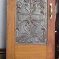 Ladies toilet door from the Great Western Railway  with lovely pressed tin art nouveau panel to both sides, original enamelled plaqu - Sold for $390 - 2013