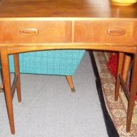 1970's teak hall table - long slender legs, 2x drawers, good condition - Sold for $110 - 2013