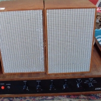 Group lot 1980's stereo equipment - ARMSUN stereo amplifier in teak cabinet, pair of small Tesla teak speakers - Sold for $55 - 2013