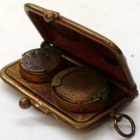 Victorian twin sovereign case for fob -  leather with brass fittings - Sold for $73 - 2013