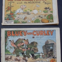 2 x cWW2 Australian Comic Strip Books - ON THE HOME FRONT w Mr Melbourne by Mitchell + BLUEY & CURLEY by Gurney - both The Sun News-Pictor - Sold for $73 - 2013