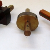 3 x timber, ebony and brass marking gauges - Sold for $92 - 2013