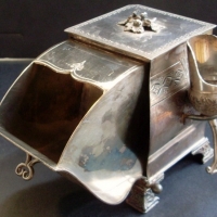 Victorian square shaped silver plated SUGAR SCUTTLE with spoon - Sold for $55 - 2013